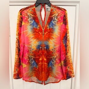 Joseph Ribkoff Satin 1/2 Zip Blouse Women’s Elegant Chic Top- US Size 8